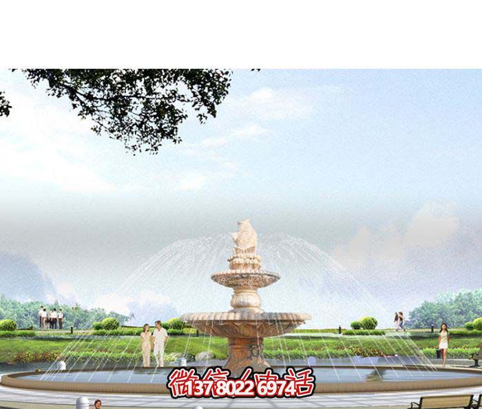 精美漢白玉噴泉，石雕鯉魚雕塑擺放