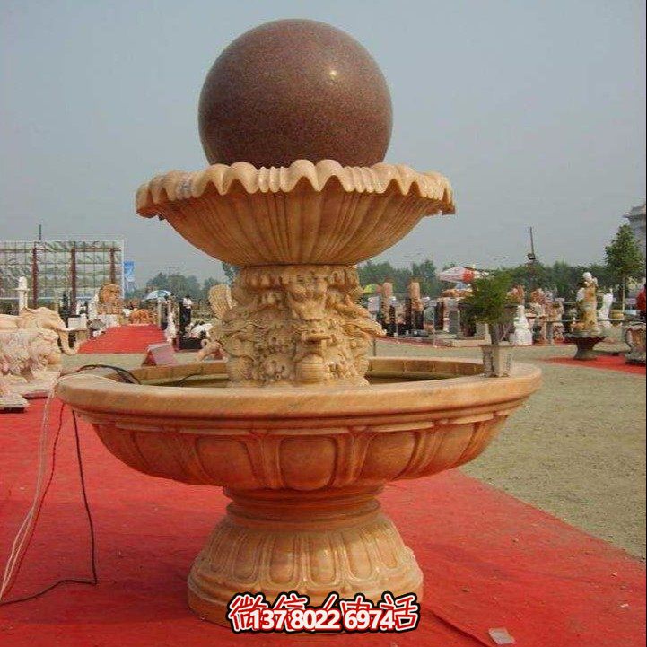 經(jīng)典中式風水球，黃銹巖浮雕噴泉水