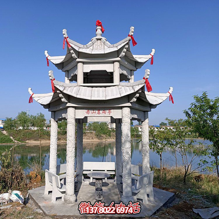 古典風格仿古青石二層涼亭，提升園林戶外休息體驗