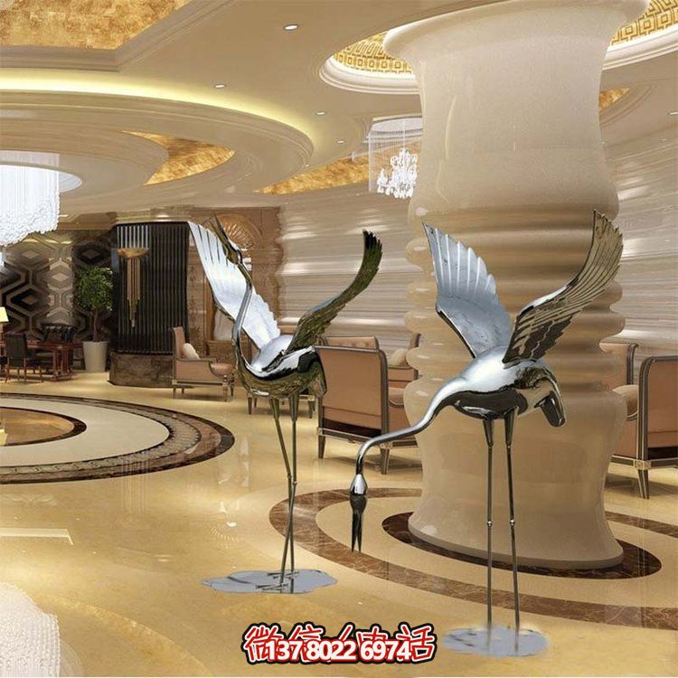 不銹鋼雕塑火烈鳥，鏡面抽象園林裝飾