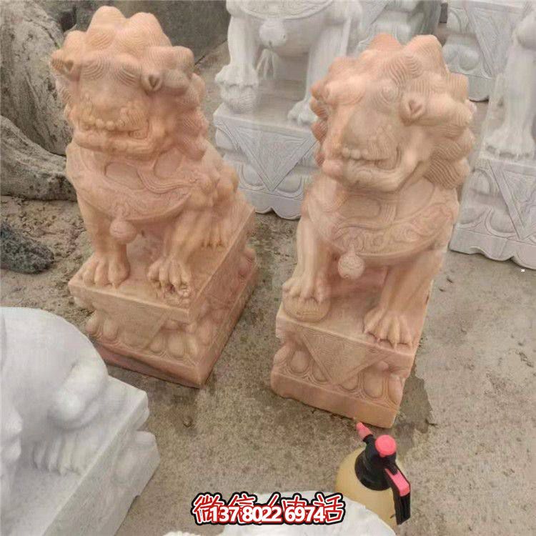 獅子雕塑，紅晚霞染大理石庭院戶外裝飾