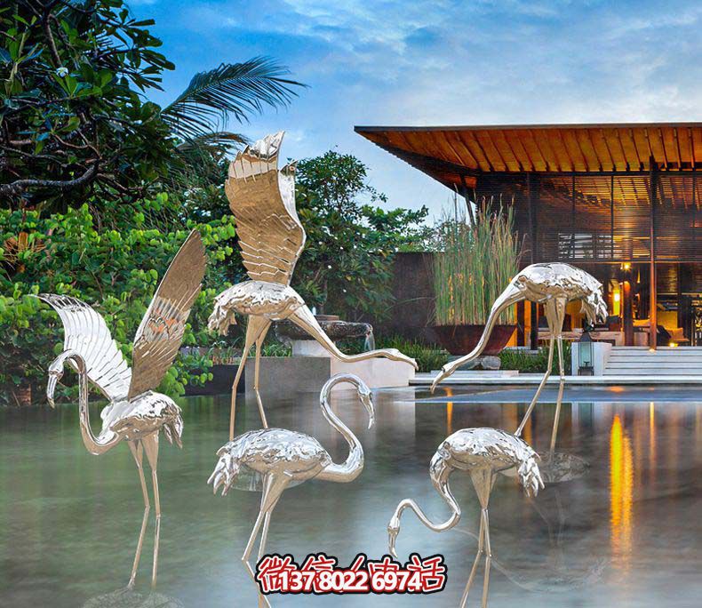 不銹鋼火烈鳥雕塑，游樂園擺放鏡面裝點