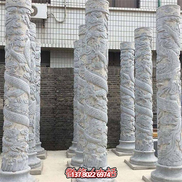 大理石石雕龍柱雕塑，美化戶外景觀