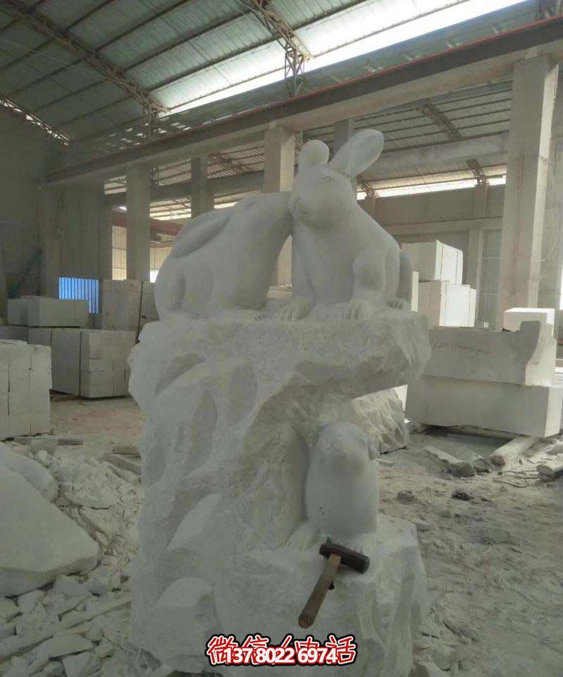 名門大號(hào)石雕兔子雕塑，高端裝飾您的別墅