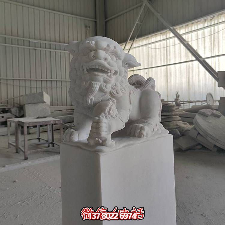 精美大理石石雕石獅子擺件，裝點(diǎn)庭院門口