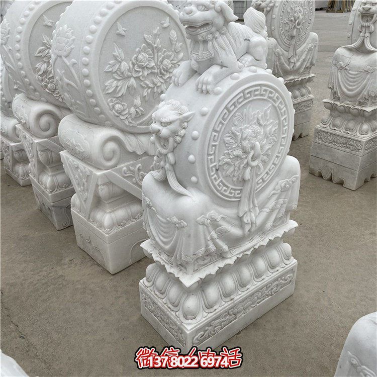 獅子抱鼓石雕漢白玉鎮(zhèn)宅招財(cái)門(mén)墩