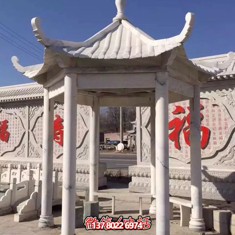 中式古建涼亭，大理石仿古裝飾庭院擺放