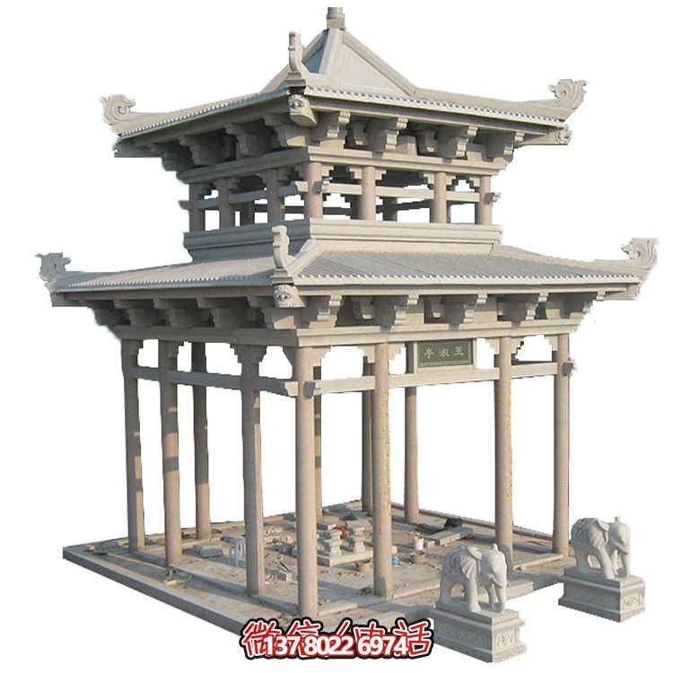 古典多角涼亭建筑大氣，石雕精美，園林景觀完美