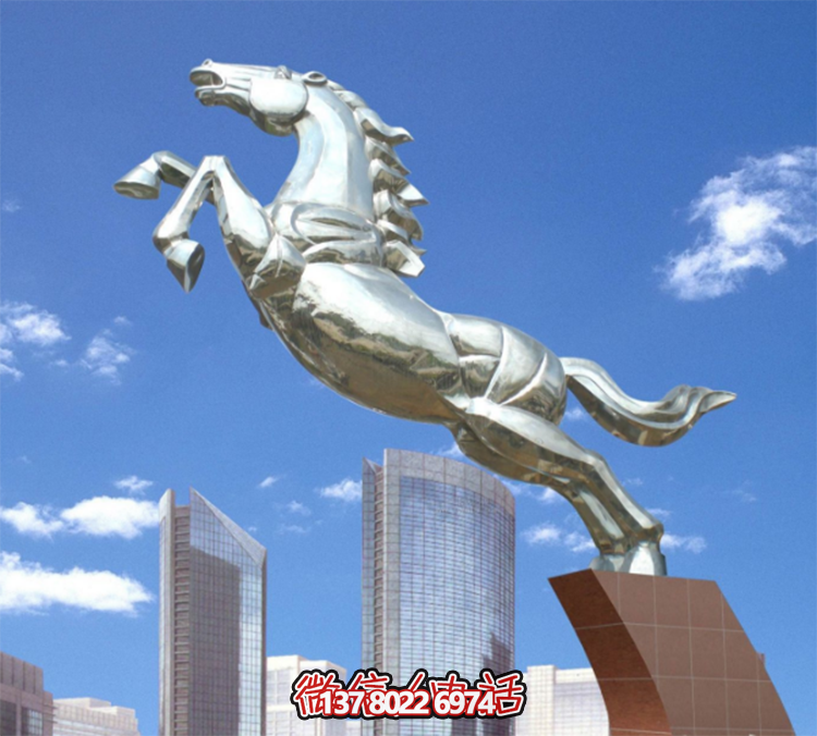 不銹鋼馬兒雕塑，鏡面騰空的馬兒雕塑，企業(yè)精神標(biāo)識標(biāo)志