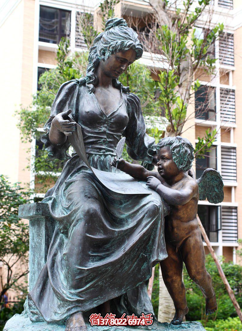 小區公園寫字的小天使西方人物青銅雕塑 小區公園寫字的小天使西方人物青銅雕塑