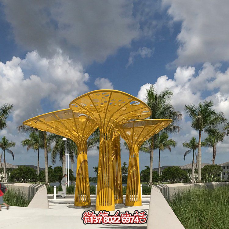 園林戶(hù)外不銹鋼創(chuàng)意鏤空樹(shù)葉景觀涼亭