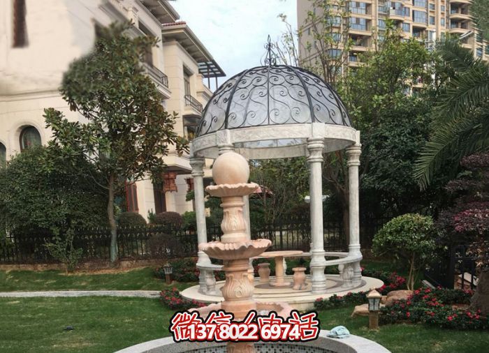 晚霞紅三層風水球噴泉小區石雕 晚霞紅三層風水球噴泉小區石雕