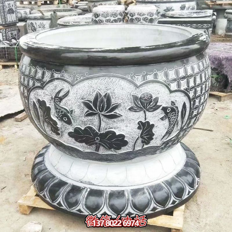 景區大型青石浮雕荷花庭院別墅招財缸雕塑 景區大型青石浮雕荷花庭院別墅招財缸雕塑