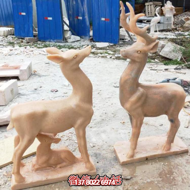 晚霞紅大理石石雕戶(hù)外園林景觀動(dòng)物梅花鹿雕塑