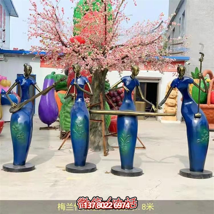 城市街道玻璃鋼彩繪創(chuàng)意演奏音樂(lè)的抽象人物景觀