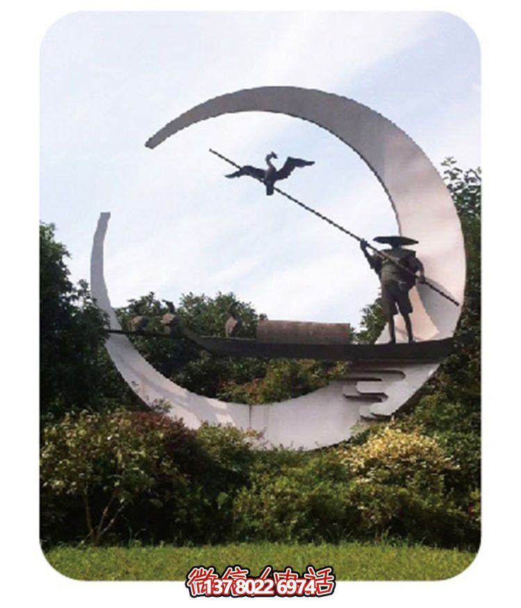 別墅園林擺放不銹鋼鸕鶿和漁翁玻璃鋼雕塑 別墅園林擺放不銹鋼鸕鶿和漁翁玻璃鋼雕塑