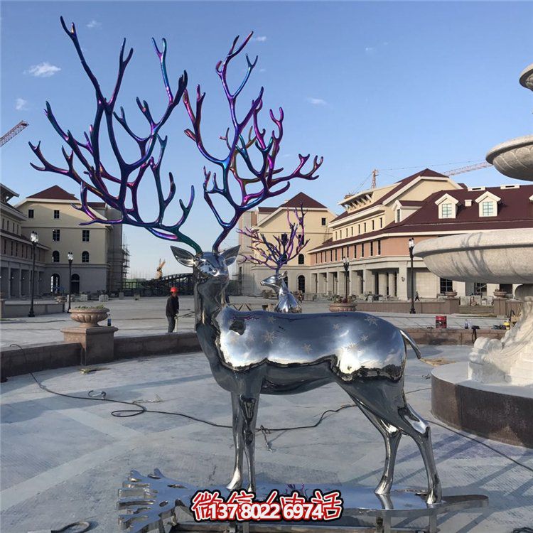 戶(hù)外鏡面不銹鋼梅花鹿雕塑園林景觀金屬抽象動(dòng)物景觀