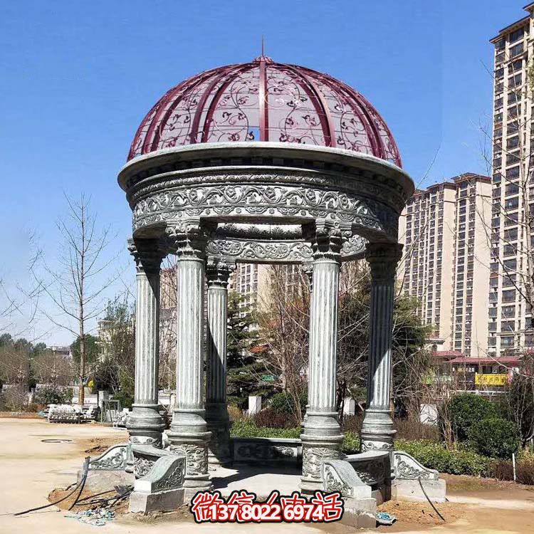 小區花園擺放青石雕刻鏤空鐵藝圓形歐式涼亭雕塑 小區花園擺放青石雕刻鏤空鐵藝圓形歐式涼亭雕塑