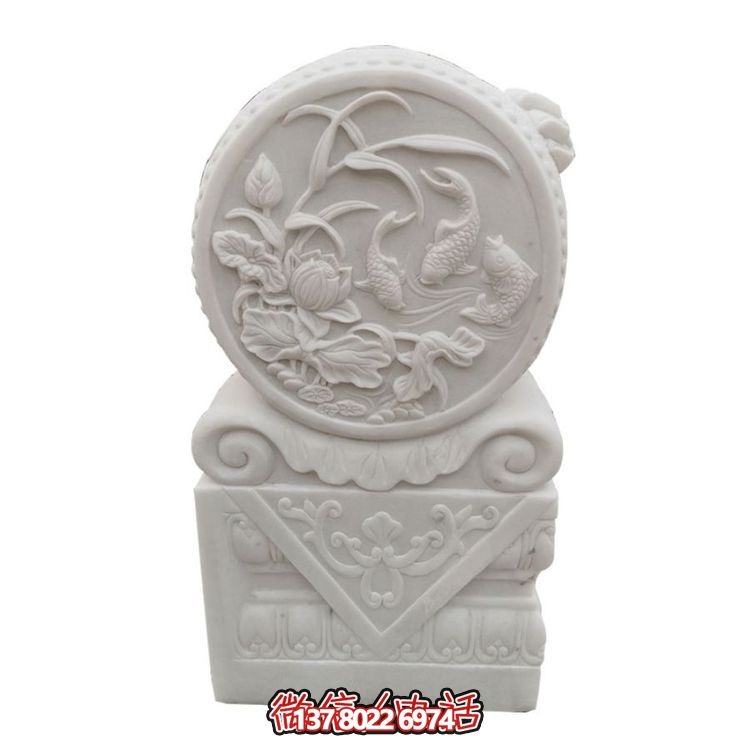 石雕抱鼓石漢白玉浮雕花紋庭院石門(mén)墩
