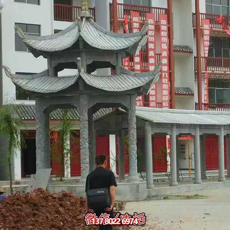 景區(qū)庭院擺放青石雕刻長(zhǎng)廊雙層休閑涼亭 景區(qū)庭院擺放青石雕刻長(zhǎng)廊雙層休閑涼亭