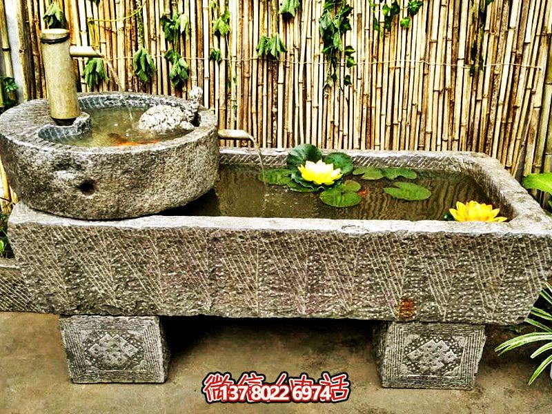 仿古石槽養(yǎng)魚花盆流水老石槽園林舊石磨盤擺件 仿古石槽養(yǎng)魚花盆流水老石槽園林舊石磨盤擺件